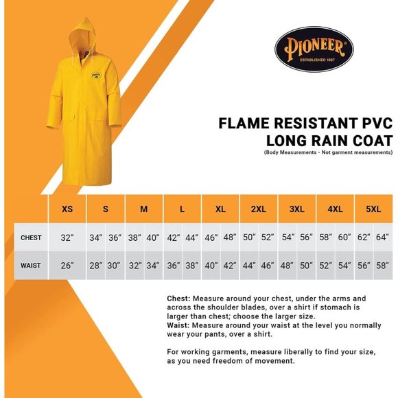 Pioneer Mens Yellow FR Resistant PVC Waterproof Long Rain Gear Jacket for Work - Picture 6 of 6